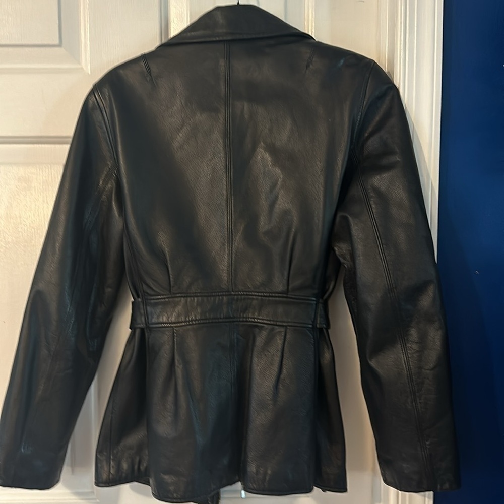 Women’s Winlit New York Black Genuine Leather Belted Jacket Coat Size Small - Picture 8 of 9